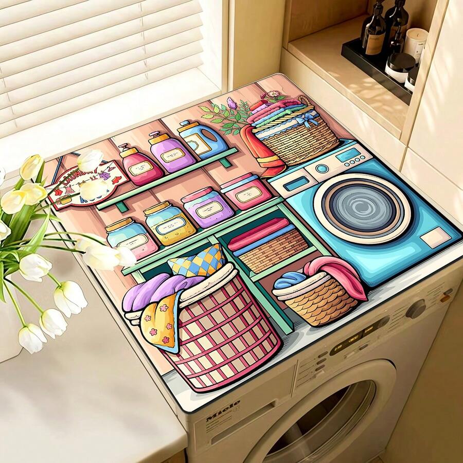 1 buah, Dekorasi Rumah, Alas Penutup Debu Mesin Cuci Bermotif Tema Laundry, Alas Karet Lembut, Aksesoris Ruang Cuci, Alas Pelindung Atas Mesin Cuci, Menyerap dan Cepat Kering, Alas Penutup Debu Kulkas, Alas Penyerap Meja Mesin Kopi, Alas Drainase Tanah Diatom, Penutup Debu Mesin Cuci dan Pengering Peralatan Dapur dan Ruang Cuci Modern, Dekorasi Rumah, Dekorasi Ruang Makan Dapur - MultiWarna - View 1