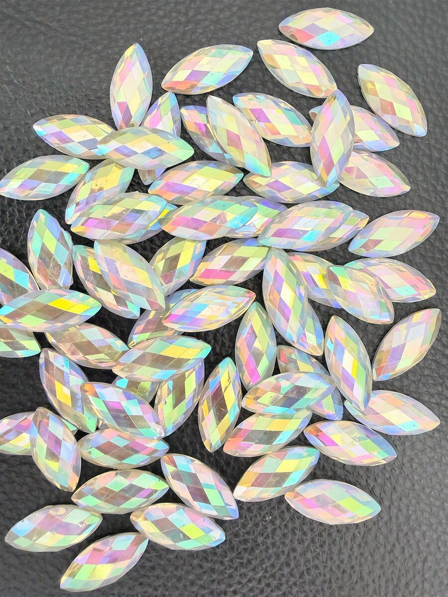 40入 10*22mm 水鑽AB色馬眼形平底樹脂水晶貼花免縫飾石,適用於服飾DIY手工藝 - 彩色 - 查看 1