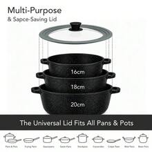 2 Sizes Universal Glass Pot Lid With Silicone Edge Heat Resistant Cover Fits 16-20cm & 24-28cm Cookware Suitable For Frying Pans Woks Stockpots Durable Kitchen Cookware Accessory - Grey - View 5