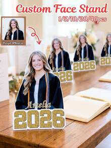 1/5/10/20pcs Customized Graduation Photo Standees, Personalized Paper Photo Standees For 2026, Support Uploading Personal Photos, Customized Real-Life Photo Standees, Fun Desktop Decorations, With Stands For Independent Display, Suitable For Graduation Party Decorations, High School/University Graduation Parties - Multicolor - View 2