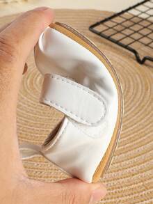 1 Pair Girls' Ruched PU Hook & Loop Design Flat Mary Jane Solid Color Casual Princess Style Shoes, Suitable For Autumn - White - View 7