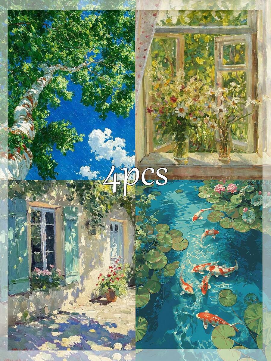 1/4 pezzi Set di pittura numerica fai-da-te per principianti adulti, paesaggio estivo, pittura a olio & pittura acrilica numerica, senza cornice (40*50cm/16*20 pollici)