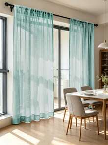 1pc/2pcs Linen Style Semi-Sheer Curtains, Faux Linen Texture Semi-Blackout Curtain Panels, Suitable For Living Room Bedroom, Faux Linen Semi-Sheer Curtains, Linen Blend Blackout Curtain Fabric, Modern Faux Linen Texture Semi-Sheer Curtains, Suitable For Living Room Bedroom Home Decor - Green - View 1