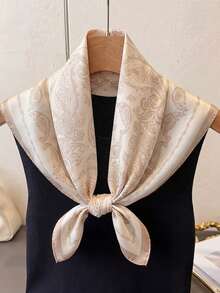 70*70cm Off-White Paisley Silk Satin Square Scarf For Women, Versatile Headscarf, Silky And Breathable, Can Be Used As Headscarf / Shawl / Hair Band / Bag Decoration, Suitable For Daily / Commute / Vacation - Light Grey - View 3