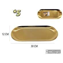 Golden Metal Dinner Plates, Set Of 5 With Round And Oval Styles, High-Quality Tray Set, Suitable For Serving Food, Snacks, Jewelry, Cosmetics, Parties And Daily Use. - Baking Pan - View 14