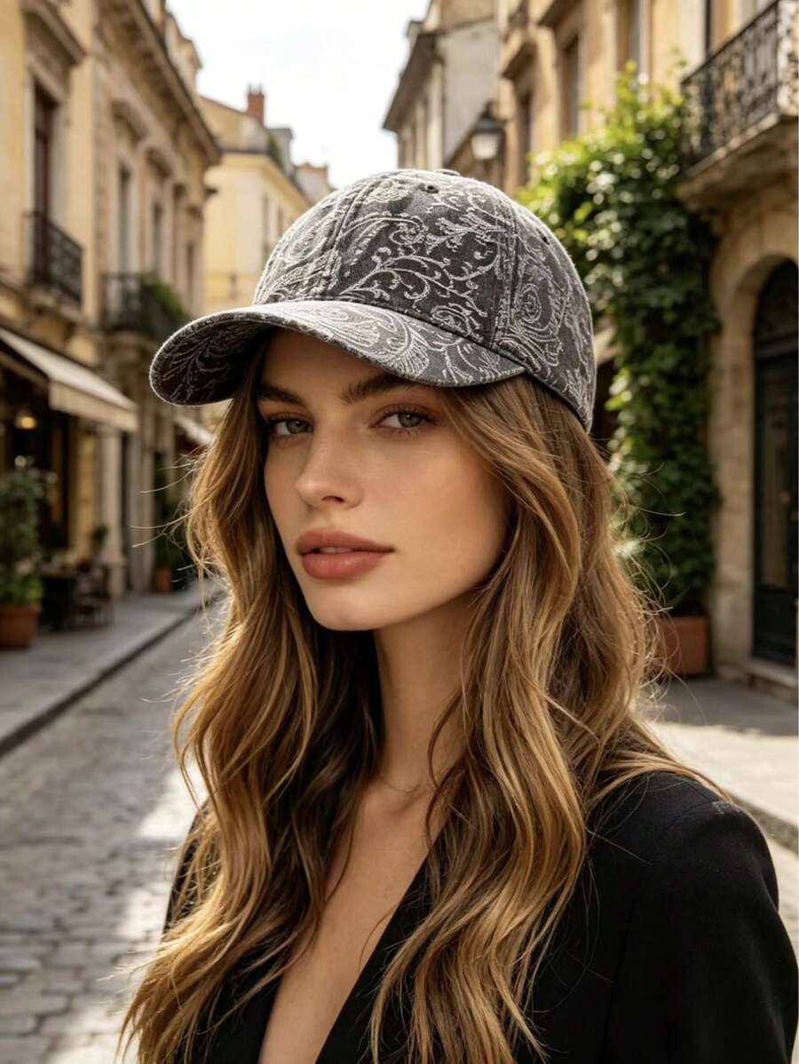 Gorra de béisbol vintage con patrón de anacardo desgastado, gorra de estilo callejero versátil con parte superior suave y visera, y sombrero de sol único