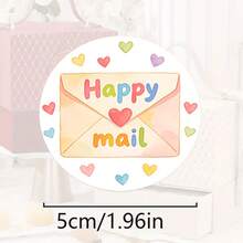 48/24 Autocollants circulaires | Texte << Happy Mail », design d'enveloppe aquarelle et cœur arc-en-ciel, parfait pour sceller les enveloppes, l'emballage cadeau, la décoration faite main, les sacs cadeaux et les étiquettes de cartes de vœux, la production de bijoux, l'affichage et les fournitures d'emballage - rond - Voir 5