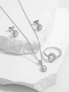 Vaerine 1 Set Elegant Luxurious Sparkling Classic 925 Silver Zirconia Oval Jewelry Set For Banquet Wedding Matching Gift - Oval Set - View 7