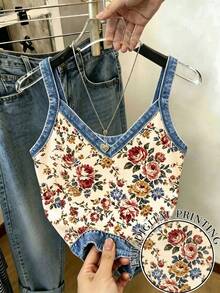 Camiseta de tirantes con estampado floral digital para mujer - Multicolor 6 - Ver 1