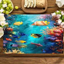 1 pieza/4piezas/6piezas, Decoración del hogar, Manteles individuales de lino con estampado de peces, Adecuados para la mesa de comedor, Decoración para todas las estaciones Primavera, Verano, Otoño, Invierno, Manteles de estilo moderno lavables, Decoración de habitación, Manteles, Posavasos, Manteles para mesa de comedor de cocina, Decoración de fiesta interior y exterior, Decoración del hogar, Regalo ideal - Multicolor - Ver 8