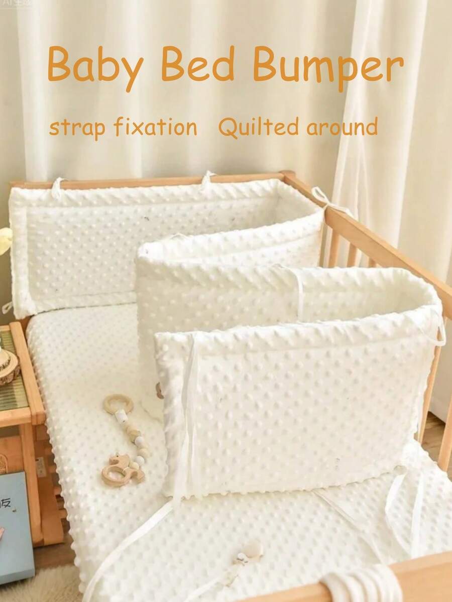 1pc Baby Bed Integrated Railing Soft Padded Anti-Collision Strip, Baby Bedside Railing, Baby Bed Soothing Bean Velvet Guardrail, Newborn Baby Cartoon Embroidered Buffer Soft Padding, Children's Anti-Collision Strip, Anti-Fall Guardrail - Bean Plush Mattress Bumper - View 1