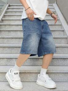 歐美青少年男童黑色休閒時尚牛仔短褲 - 深色水洗藍 - 查看 9