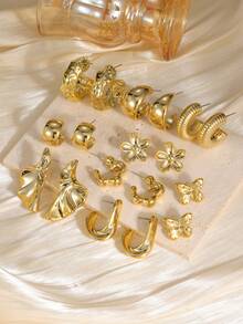 6/18pcs Multi-Style Gold Women's Fashion Earring Set, Light Luxury Exquisite, Simple And Elegant - Gold - View 2