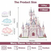- Calcomanas de pared de castillo de princesa, calcomana de pared de castillo de hadas de nubes, vinilo extrable para decoracin de pared para nias, recmara, cuarto de beb, sala - rosa - Ver 2