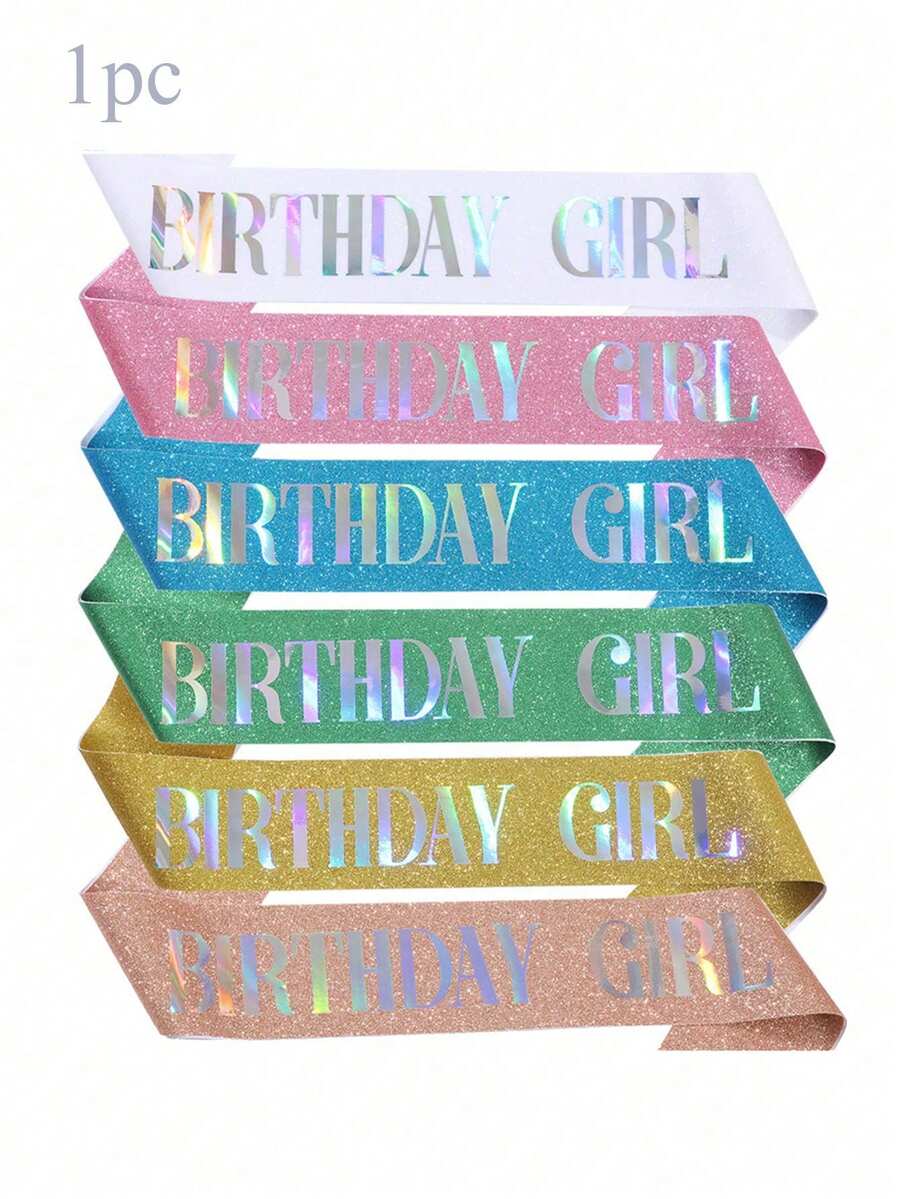 1條女性生日亮面材質披肩飾帶,生日女孩雙層布料披肩,生日派對女士披肩,閃亮生日披肩,附大頭針生日披肩,生日派對熱門印花魔幻字體生日快樂披肩飾帶 - 多色 - 查看 1