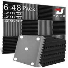 TOUO 6-48片 8色隔音吸音海綿 阻燃牆面隔音棉 12"X12"X2"/12"X12"X1" 工作室家用吸音海綿 - 彩色 - 查看 3