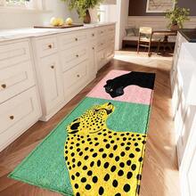 1pc Pink Green Leopard & Contrast Pattern Printed Faux Cashmere Surface TPR Bottom Doormat, Bathroom Mat, Kitchen Mat, Laundry Mat, Holiday Atmosphere Decor, Home Decor, Party Decor, Wedding Decor, Dining & Kitchen Decor - Multicolor - View 8