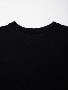 ANDREILEE Men's Fashion Casual Versatile Daily Commute Home Holiday Round Neck Long Sleeve Loose Ribbed Pullover Sweater Back To School Autumn/Winter Top - Black - View 8