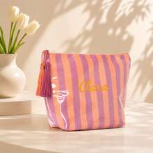 Personalized Striped Makeup Bag With Tassel, Portable Cosmetic Pouch For Travel, Makeup, Toiletries & Daily Beauty Storage, Gift For Girl - Multicolor - View 20