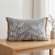 Französischer Landhausstil Vogel-Stickerei Kissenbezug, Vintage Botanik Blumen Kissenbezug mit Quastenbesatz, Shabby Chic Salbeigrün & Beige Heimdekoration, 1 Stück - Anthrazitgrau - Übersicht 16