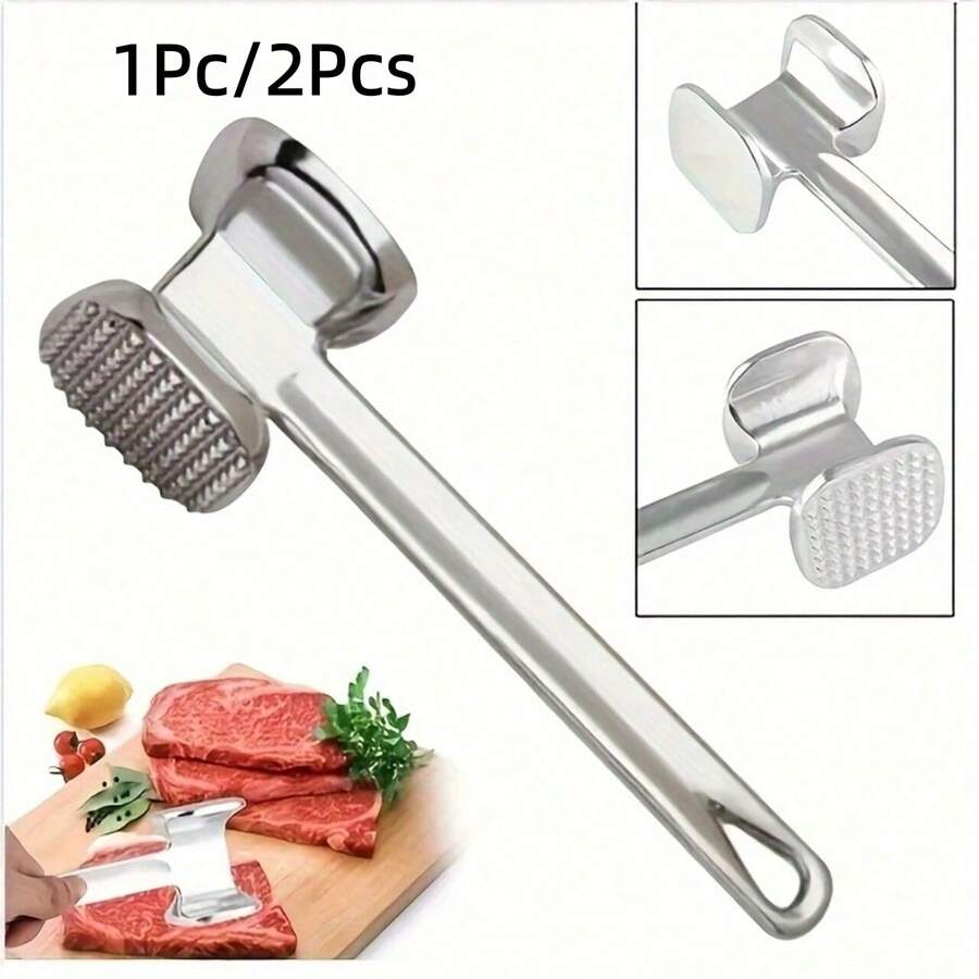 1pc/2pcs Double-Sided Tenderizer Meat Mallet, Stainless Steel & Aluminum Alloy Pounding Tenderizing Tool, Kitchen Gadgets, Outdoor Camping Barbecue Accessories