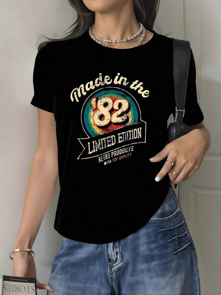 Gráfico con frase Made in the 82 Limited Edition que celebra el orgullo de nacer en 1982 con estilo retro y colores vintage evocando una época dorada camiseta de mujer 100% algodón suave 220 - Negro - Añade 1