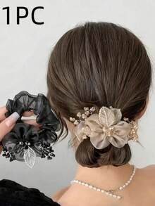 1pc Women's Sweet Hair Accessory: Large Organza Scrunchie, Fashion Hair Clip, Floral Hair Ornament, Suitable As Gift, Travel Accessory, Women's Gift, Hair Accessory, Christmas Gift. - Multicolor - View 1
