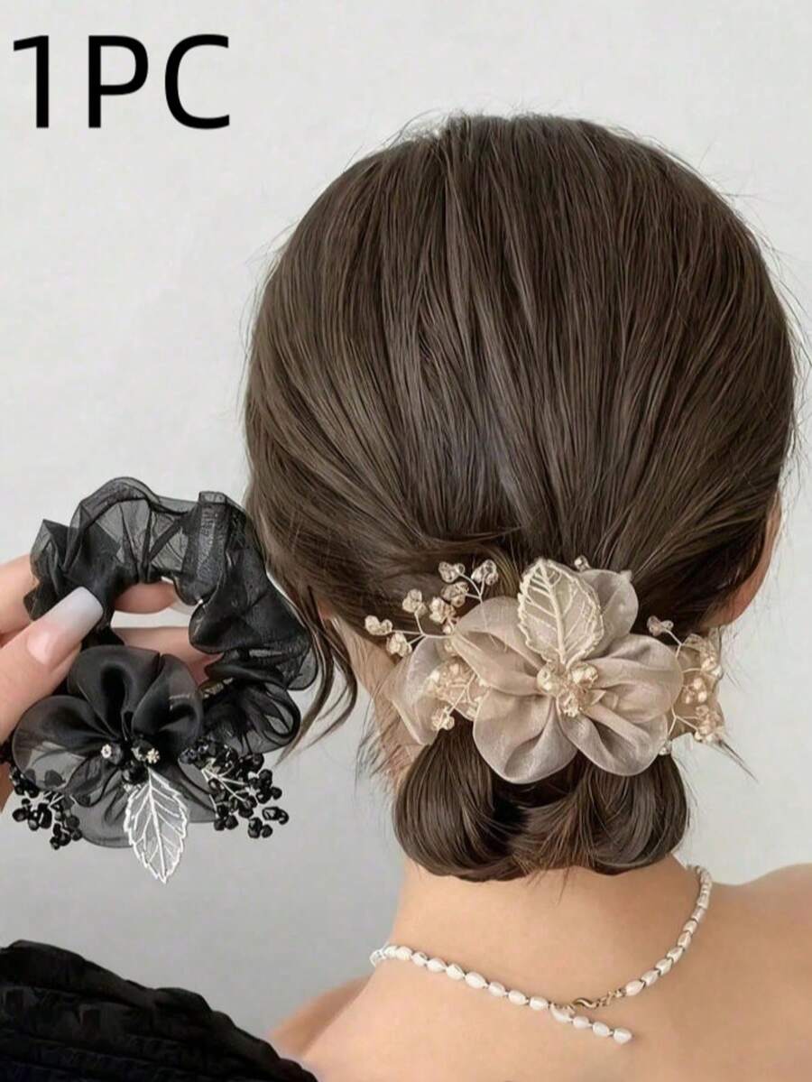 1pc Women's Sweet Hair Accessory: Large Organza Scrunchie, Fashion Hair Clip, Floral Hair Ornament, Suitable As Gift, Travel Accessory, Women's Gift, Hair Accessory, Christmas Gift. - Multicolor - View 1