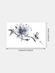1 Pc Chinese Ink Wash Lotus Temporary Tattoo, Waterproof Fake Delicate Watercolor Tattoo Sticker With Butterfly, Elegant Whimsical Body Art - Multicolor - View 6
