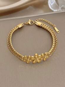 Elegante pulsera de dedo con trébol de cuatro hojas de la suerte de circonita dorada, playa de verano, joyería de acero inoxidable para mujer, estilo bohemio, regalo para la madre, uso diario, fiesta, cumpleaños, Día de San Valentín - Multicolor 4 - Ver 6
