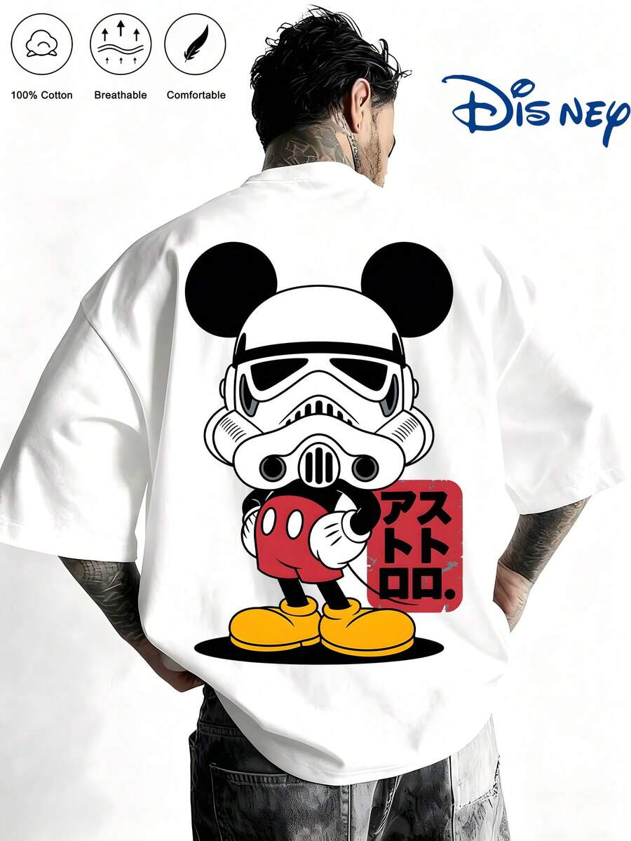 Disney 100% Cotton T-Shirt With Mickey Mouse Face Design-Comfortable And Breathable For Summer-The Perfect Gift,Galactic Wars Cotton T Shirt Men - White - View 1