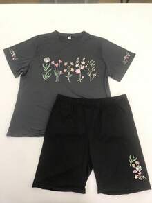 Floral Print T-Shirt And Shorts Set, Plus Size Women's Summer Casual 2-Piece Outfit Elegant - Multicolor - View 3