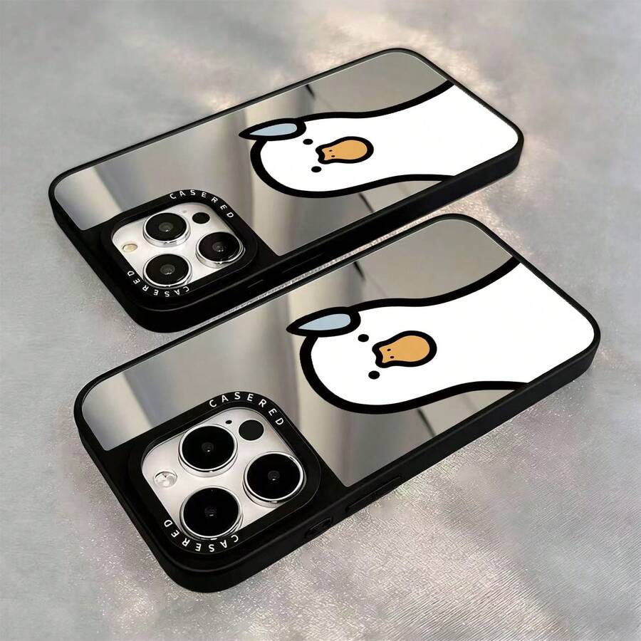 1PC New Mirror Funny Big White Duck Pattern Phone Case Compatible With IPhone 17 Pro Max/17 Pro/17/16/15/14 Plus/13/12/11/IX/XS Max - Multicolor - View 1