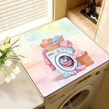1pc, Home Decor, Laundry Theme Pattern Printed Washing Machine Dustproof Mat, Rubber Soft Bottom, Laundry Room Accessories, Washing Machine Top Protection Mat, Water-Absorbent Quick-Drying, Refrigerator Dustproof Cover Mat, Coffee Machine Countertop Water-Absorbent Mat, Diatomaceous Earth Drainage Mat, Modern Laundry Room And Kitchen Appliance Washing Machine And Dryer Dustproof Cover, Home Decor, Kitchen Dining Room Decor - Multicolor - View 8