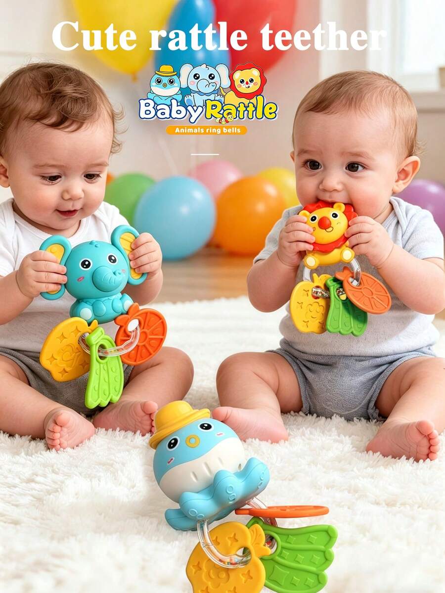 Mainan Gigitan Bayi, Mainan Gigitan Bayi Silikon Berbentuk Hewan Lucu dengan Suara, Membantu Mengembangkan Koordinasi Mata dan Tangan Bayi Baru Lahir, Cocok Sebagai Hadiah untuk Bayi Laki-laki dan Perempuan Baru Lahir