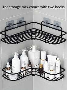 1pc Bathroom Shelf, Shower Caddy, Triangular Storage Rack For Bathroom & Kitchen, No Drilling Required - Black - View 2