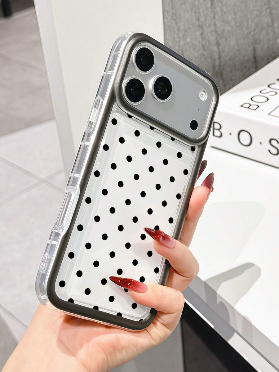 1pc Fashion White Mini Polka Dot Contrast Color Anti-Drop Cute Phone Case, Minimalist Transparent Cover Perfect For Daily Use, Compatible With IPhone 16/16 Pro/16 Plus/15/15 Plus/15 Pro/15 Pro Max/17/17 Pro/17 Pro Max/12/13 Mini/Apple 13/13 Pro Max/11/11 Pro Max/12 Pro Max Transparent Soft Shell, Exquisite 18 Pro Max/18 Pro Phone Case Gift For Friends, Classmates, Lovers Or Yourself - Black - View 1
