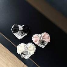 1pc Luxury Phone Stand, Exquisite Lace Bowknot, Sparkling Rhinestone Heart Design. Fashionable Niche Pendant Accessory, Suitable For Girls. Adhesive Retractable Finger Ring Holder, Perfect For Watching Movies And Videos - Multicolor - View 3