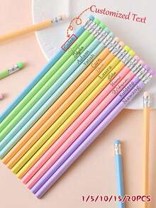 10 Pcs Customized Engraved Name & Logo Pencils | Pastel Color HB Wooden Pencils With Erasers | Personalized Student Birthday, Christmas, Wedding, Bridal Shower Gifts | Bulk Classroom, Office, Art Supplies (Back To School/Valentine's Day/Corporate Gifts) School Supplies (Textbook Marking/Homework Writing/Exam Filling) | Teacher's Day Gifts + Nurse Medical Records + Wedding Guest Favors | Student Essentials - Multicolor - View 1