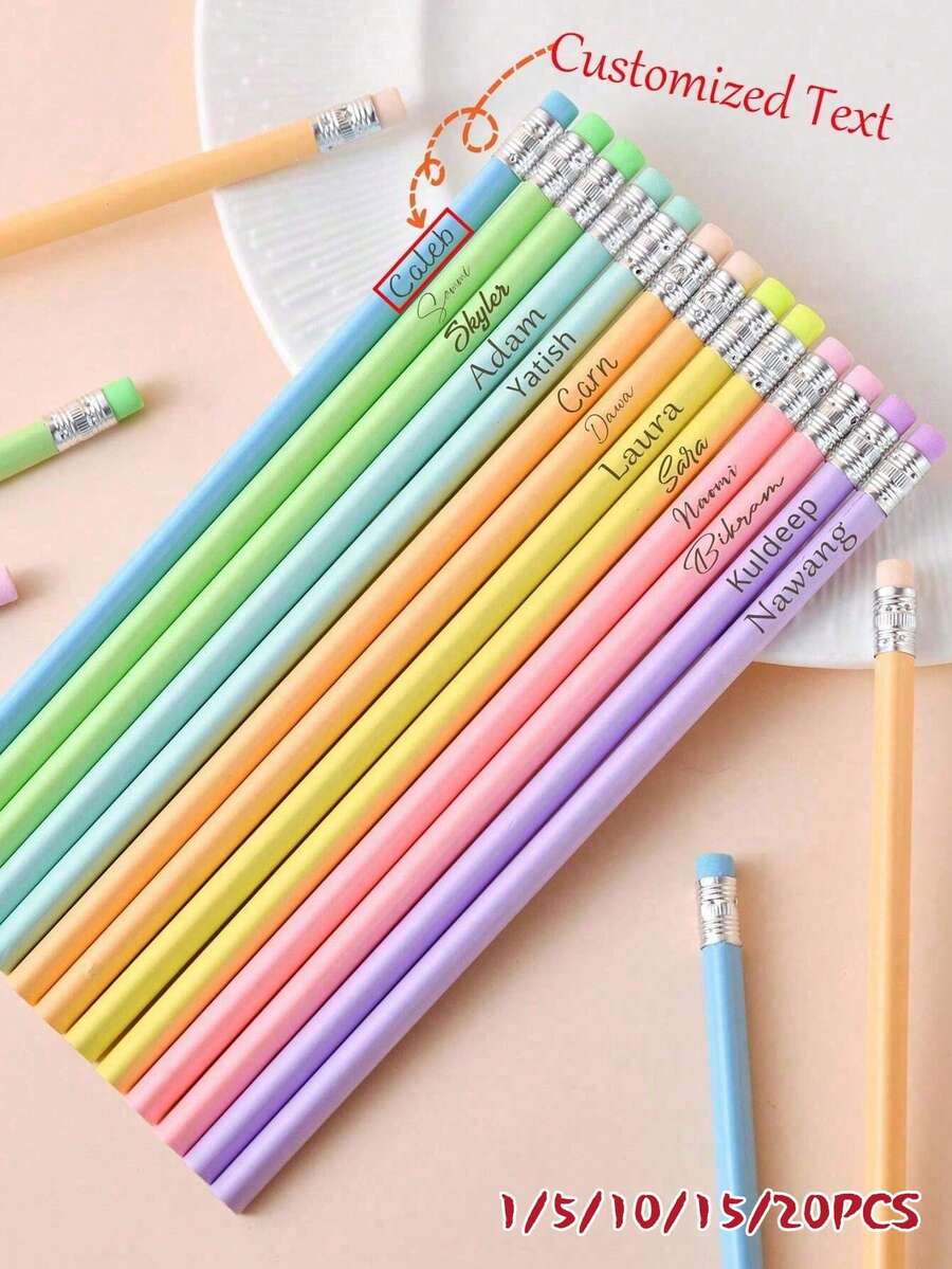 10 Pcs Customized Engraved Name & Logo Pencils | Pastel Color HB Wooden Pencils With Erasers | Personalized Student Birthday, Christmas, Wedding, Bridal Shower Gifts | Bulk Classroom, Office, Art Supplies (Back To School/Valentine's Day/Corporate Gifts) School Supplies (Textbook Marking/Homework Writing/Exam Filling) | Teacher's Day Gifts + Nurse Medical Records + Wedding Guest Favors | Student Essentials - Multicolor - View 1