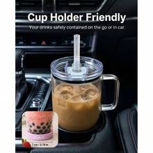 - Vaso de vidrio de borosilicato de 32 onzas con asa, taza de caf helado, reutilizable, apto para lavaplatos, sin BPA, lila - Rosa + 32 Oz (946.35ml) - Ver 7