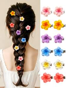 12pcs Girls Hair Clips Hair Accessories Cute Plumeria Flower Hair Clips Accessories Suitable For Travel Vacation Daily Use - Multicolor - View 2
