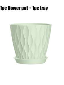 2pcs/Set Wavy Plastic Flower Pot, Suitable For Indoor/Outdoor Planting, With Drainage Holes And Tray, Waffle Texture Flower Pot, Ideal For Indoor Plants, Suitable For Carnivorous Plants, Ficus Lyrata (1 Pot + 1 Base) - Multicolor - View 13