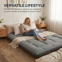 1pc Solid Color Soft & Comfortable Mattress Pad, Japanese-Style Floor Mattress, Hotel Quality, Elastic Corner Straps, Thick & Fluffy, Single/Double/Queen/King Size, Suitable For All Seasons, Breathable Tatami Mat, Foldable & Rollable Sleeping Pad, Suitable For Camping, Dorm, Guest Room, Easy To Clean, Large Mattress - Grey - View 8