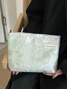 AGG 藍色皺褶布料女用大容量化妝包，內含收納袋，便攜旅行盥洗包，手提包，多功能護膚品收納袋，衛生棉收納袋，送給媽媽/女友的禮物，學生大容量高級筆袋 - 彩色 - 查看 7