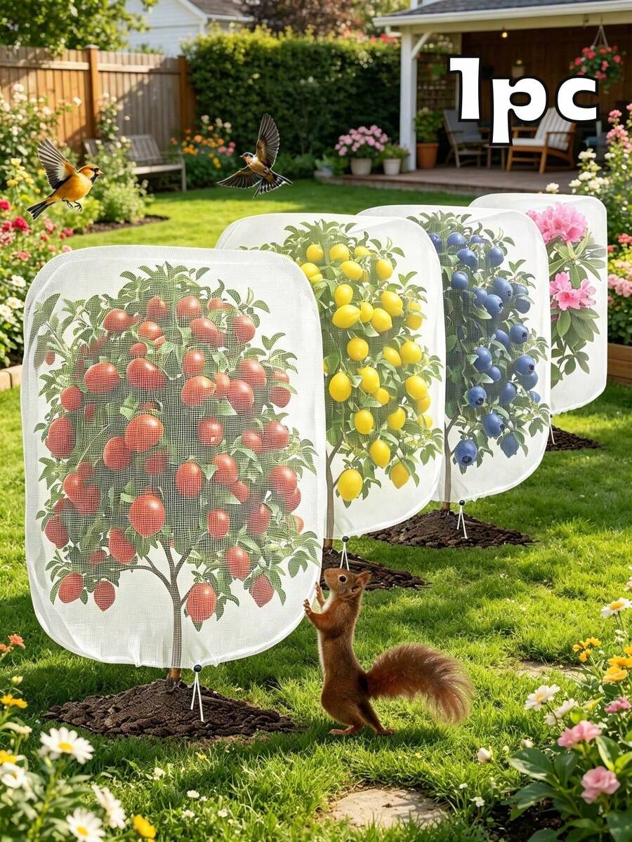 Blueberry Bush Bird Protection Net, Multiple Sizes Available - Tomato Plant Net, Insect-Proof Plant Cover, Drawstring Mesh Plant Protection Cover, Suitable For Fruit Trees, Shrubs, Vegetables, Flowers, Herbs, Ideal For Orchards - Multicolor - View 1