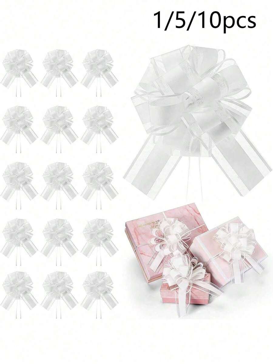10 piezas Decoraciones de moño de cinta, moños de envoltura de regalo con cordón tirador, adecuados para decoración de coche de boda, decoración de boda, decoración de escalera, decoración de manija, decoración de regalo de cumpleaños, decoración de regalo de boda, adecuados para decoración de mesa y silla de boda - multicolor - Ver 1