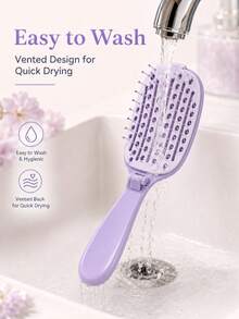 1pc Foldable Self-Cleaning Anti-Tangle Comb, Push-To-Release Hair Easy Clean Ventilated Comb, Suitable For Wet And Dry Hair, Scalp Massage During Shower, Home And Travel Comb For Women, Men And Teens - Multicolor - View 6