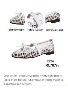 [Qishangda]Brand Shoes Round Toe Microfiber Mesh Breathable Shoes Flat Large Size Women's Shoes Woven Mesh Mary Jane Sandals Women's Fashion Flat Hollow Shoes - White - View 3