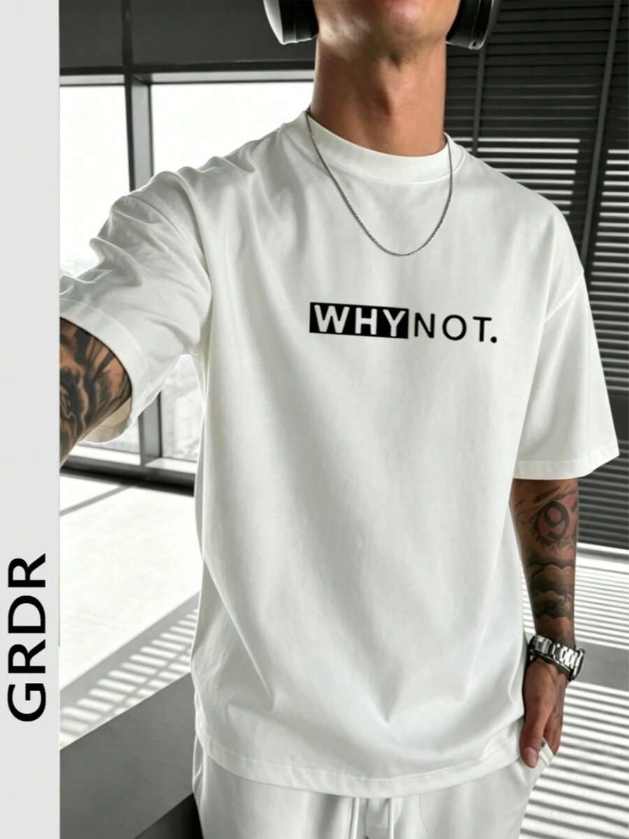 GRDR Herren Sommer T-Shirt mit Buchstaben Slogan und Grafik-Element, Rundhalsausschnitt, Kurzarm, bequem & modisch - Weiss - Übersicht 1